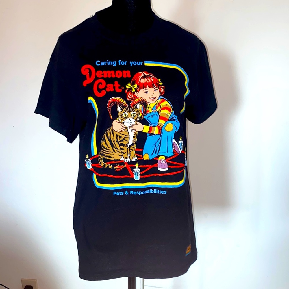 Black Cat t-shirt. “Care for your Demon cat” Size S